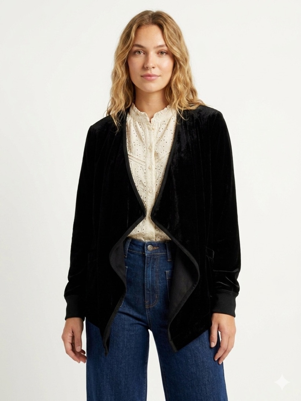 GoSilk Whimsigoth Black Silk Velvet Open Front Jacket XS
